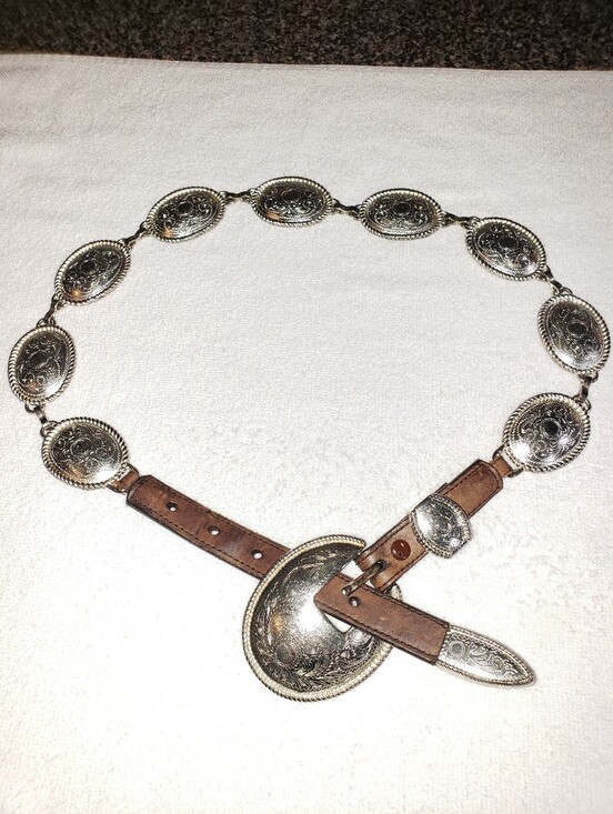 Tony Lama Accessories - Tony Lama Silver Concho Western Leather Belt with Brown Straps